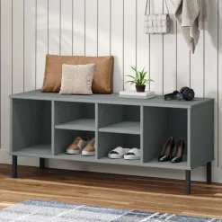 vidaXL skoreol med metalben OSLO 106x35x45 cm massivt træ grå