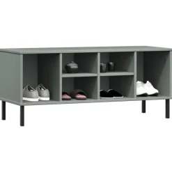 vidaXL skoreol med metalben OSLO 106x35x45 cm massivt træ grå