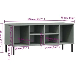 vidaXL skoreol med metalben OSLO 106x35x45 cm massivt træ grå