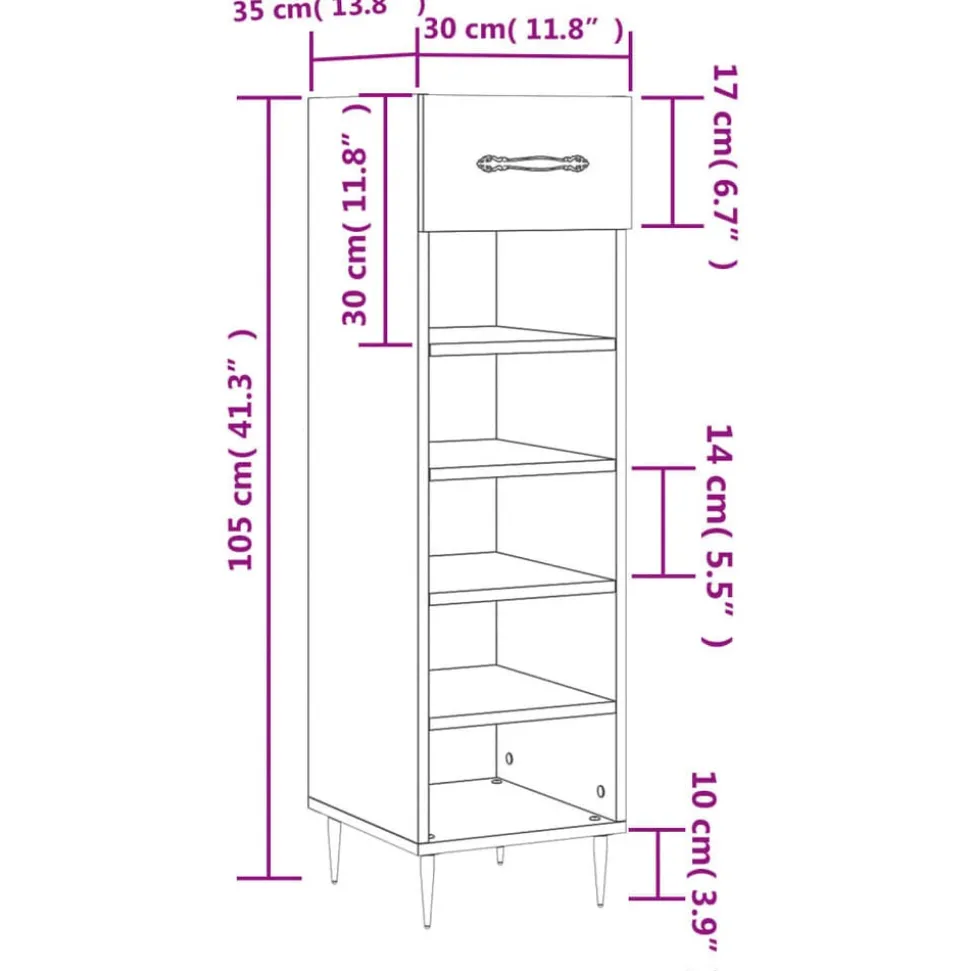 vidaXL skoreol 30x35x105 cm konstrueret træ brun egetræsfarve