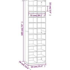 vidaXL skoreol 54x34x183 cm konstrueret træ brun egetræsfarve
