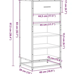 vidaXL skoreol 48x38x97,5 cm konstrueret træ brun egetræsfarve