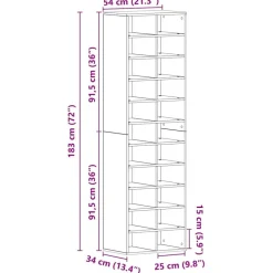 vidaXL skoreol 54x34x183 cm konstrueret træ gammelt træ-look