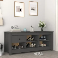 vidaXL skoreol 110x38x45,5 cm massivt fyrretræ grå
