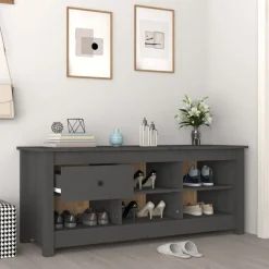 vidaXL skoreol 110x38x45,5 cm massivt fyrretræ grå
