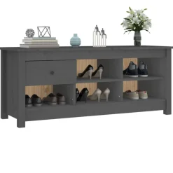 vidaXL skoreol 110x38x45,5 cm massivt fyrretræ grå