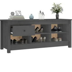 vidaXL skoreol 110x38x45,5 cm massivt fyrretræ grå