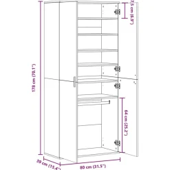 vidaXL skoskab 80x39x178 cm konstrueret træ grå sonoma-eg