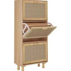 vidaXL skoskab 52x25x115 cm konstrueret træ og naturlig rattan brun