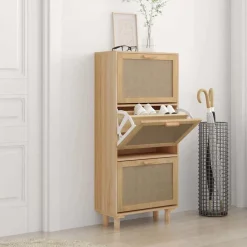 vidaXL skoskab 52x25x115 cm konstrueret træ og naturlig rattan brun