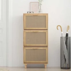 vidaXL skoskab 52x25x115 cm konstrueret træ og naturlig rattan brun