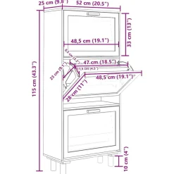 vidaXL skoskab 52x25x115 cm konstrueret træ og naturlig rattan brun