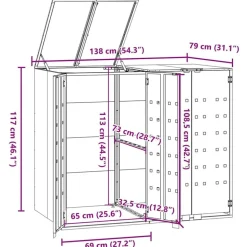 vidaXL skraldespandsskjuler 138x79x117 cm 2 rum stål grå