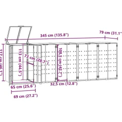 vidaXL skraldespandsskjuler 345x79x117 cm 5 rum stål grå