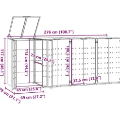 vidaXL skraldespandsskjuler 276x79x117 cm 4 rum stål grå