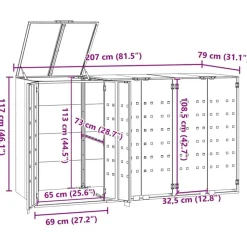 vidaXL skraldespandsskjuler 207x79x117 cm 3 rum stål grå
