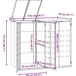 vidaXL skraldespandsskjuler 138x79x117 cm 2 rum stål antracit