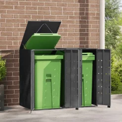 vidaXL skraldespandsskjuler 138x79x117 cm 2 rum stål antracit