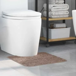 vidaXL Skridsikker badeværelsesmåtte med toiletudskæring Brun
