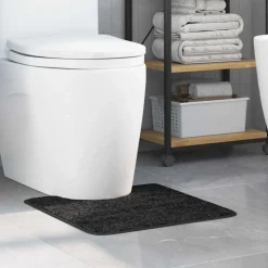 vidaXL Skridsikker badeværelsesmåtte med toiletudskæring Mørkegrå