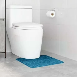 vidaXL Skridsikker badeværelsesmåtte med toiletudskæring Blå