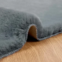 vidaXL Skridsikker tæppe af kunstig kaninpels OLITE Antracit Polyester