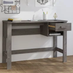 vidaXL skrivebord HAMAR 110x40x75 cm massivt fyrretræ lysegrå