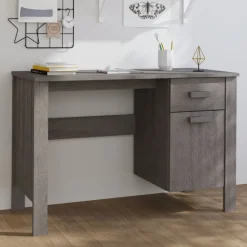 vidaXL skrivebord HAMAR 113x50x75 cm massivt fyrretræ lysegrå