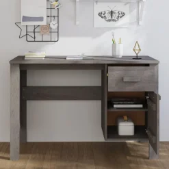 vidaXL skrivebord HAMAR 113x50x75 cm massivt fyrretræ lysegrå