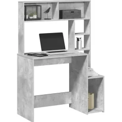vidaXL skrivebord m. hylder 100x45x140 cm konstrueret træ betongrå