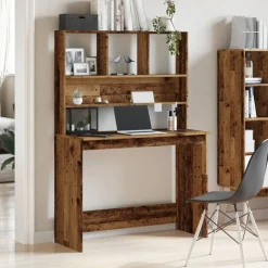 vidaXL skrivebord m. hylder 102x45x148 cm konstrueret træ antikt træ