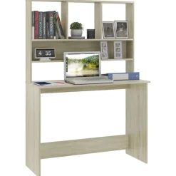 vidaXL skrivebord m. hylder 110x45x157 cm konstrueret træ sonoma-eg