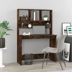 vidaXL skrivebord m. hylder 102x45x148 cm konstrueret træ røget egetræ
