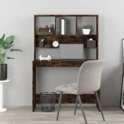 vidaXL skrivebord m. hylder 102x45x148 cm konstrueret træ røget egetræ