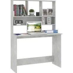 vidaXL skrivebord m. hylder 110x45x157 cm konstrueret træ betongrå