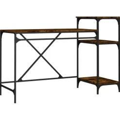 vidaXL skrivebord m. hylder 135x50x90 cm konstrueret træ jern røget eg