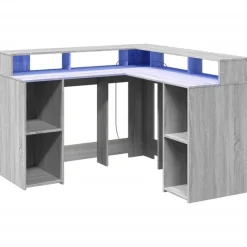 vidaXL skrivebord m. LED-lys 130x130x91 cm konstrueret træ grå sonoma