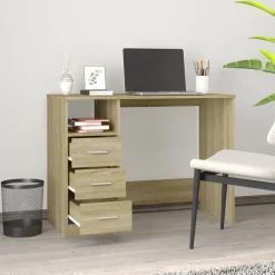 vidaXL skrivebord m. skuffer 102x50x76 cm konstrueret træ sonoma-eg
