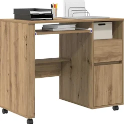 vidaXL Skrivebord med Hjul med skuffe Artisan Egetræ 91 x 50 x 77 cm
