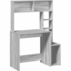vidaXL skrivebord med hylder 100x45x140 cm konstrueret træ grå sonoma