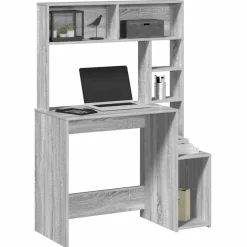 vidaXL skrivebord med hylder 100x45x140 cm konstrueret træ grå sonoma