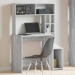 vidaXL skrivebord med hylder 100x45x140 cm konstrueret træ grå sonoma
