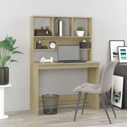 vidaXL skrivebord med hylder 102x45x148 cm konstrueret træ sonoma-eg