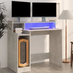 vidaXL skrivebord med LED-lys 97x45x90 cm konstrueret træ betongrå
