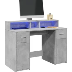 vidaXL skrivebord med LED-lys 120x55x91 cm konstrueret træ betongrå
