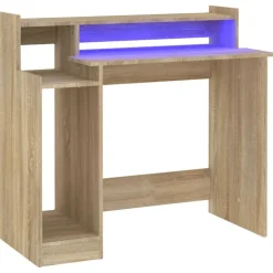 vidaXL skrivebord med LED-lys 97x45x90 cm konstrueret træ sonoma-eg