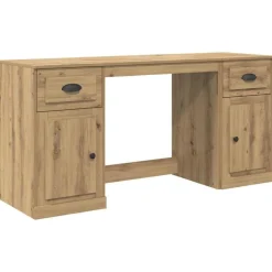 vidaXL Skrivebord med skab med dør Artisan Egetræ 154,5 x 50 x 75 cm