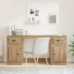 vidaXL Skrivebord med skab med dør Artisan Egetræ 154,5 x 50 x 75 cm