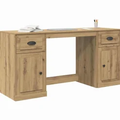 vidaXL Skrivebord med skab med dør Artisan Egetræ 154,5 x 50 x 75 cm