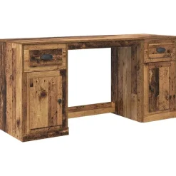 vidaXL Skrivebord med skab med skuffe Gammelt træ 154,5 x 50 x 75 cm